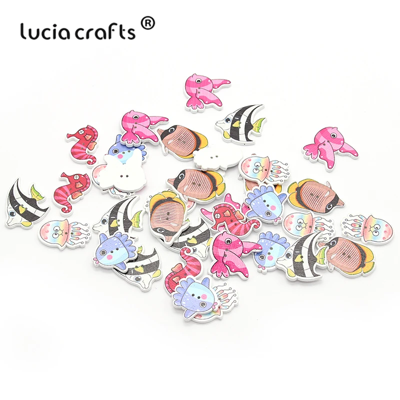 Распродажа Lucia crafts 12 штук случайный смешанный с мультяшной рыбкой; деревянные пуговицы с 2 отверстиями для своими руками шитьё вручную одежды аксессуары DIY ремесло E0223