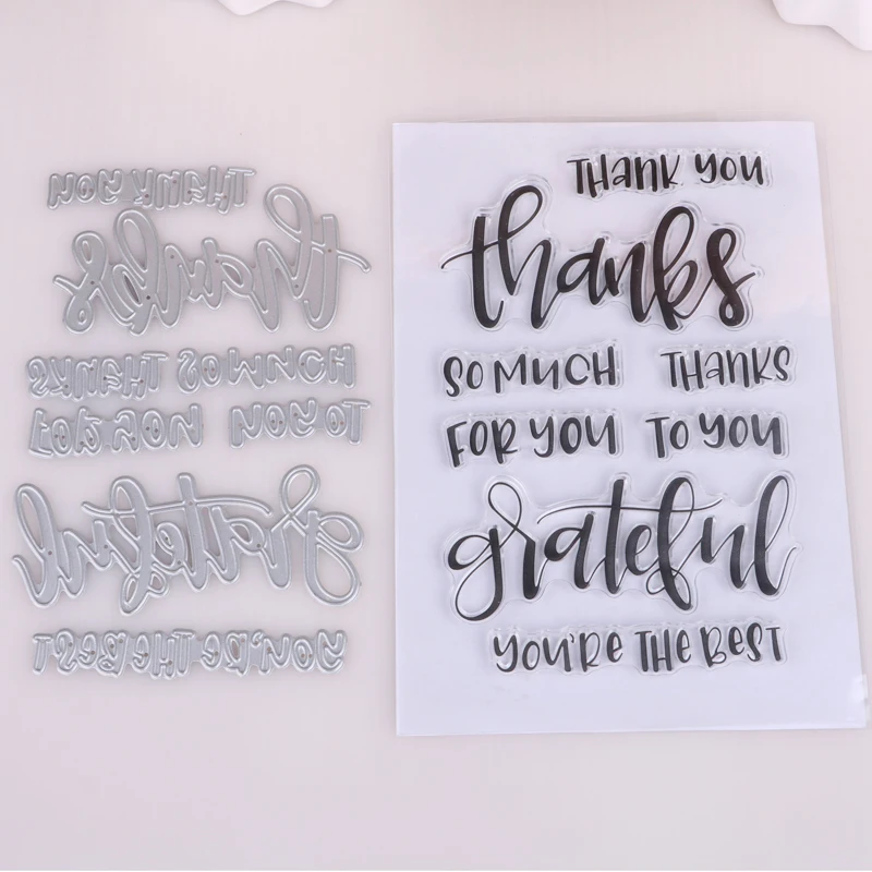 

Letter/Thank you Metal Cutting Dies and Clear Stamp Set for DIY Scrapbooking Photo Album Decoretive Embossing Stencial