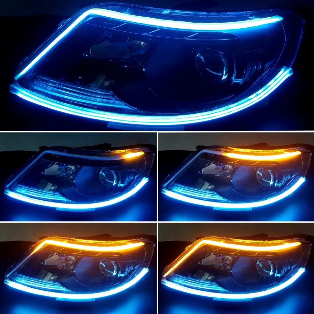 2PCS 60cm LED DRL Strip Light Flexible Amber Flowing Running Lights