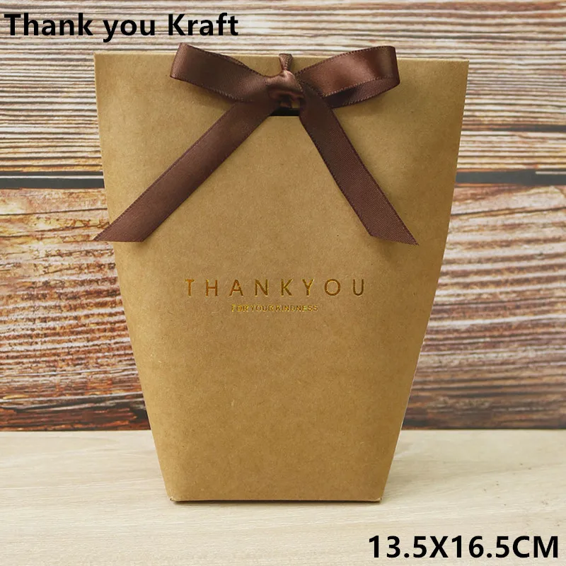 5 шт черно-белая бронзовая "Merci" конфетная Сумочка для драже французская спасибо Свадебные сувениры Подарочная коробка посылка на день рождения - Цвет: L Thank you kraft