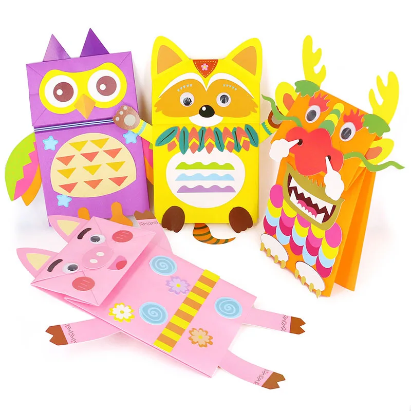 Детские игрушки для детского сада DIY бумажный пакет ручной кукольный ремесел дети игрушка работа материал посылка животное наклейка живопись
