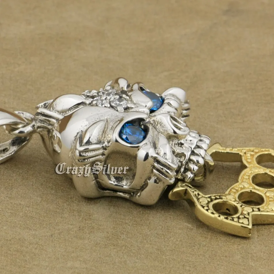 925 пробы Серебряный CZ Eyes Skull Knuckle Duster мужской Байкерский рокер панк кулон 9V026|pendant