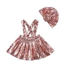 Комплект из 2 предметов для маленьких девочек; юбка на подтяжках с блестками; комбинезон; одежда с шапочкой