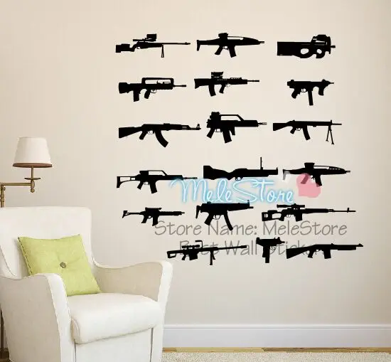 AK 47 ружья стикер на стену дети Adesivi мурали украшение дома наклейки Муро Pour Enfants