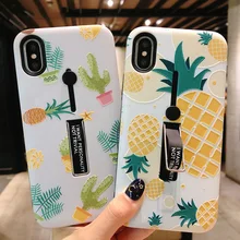 Чехол-подставка для iPhone 7, 8, 6, 6s Plus, лист ананаса, мраморный чехол для телефона s, для iPhone X, XS, PC, задняя крышка