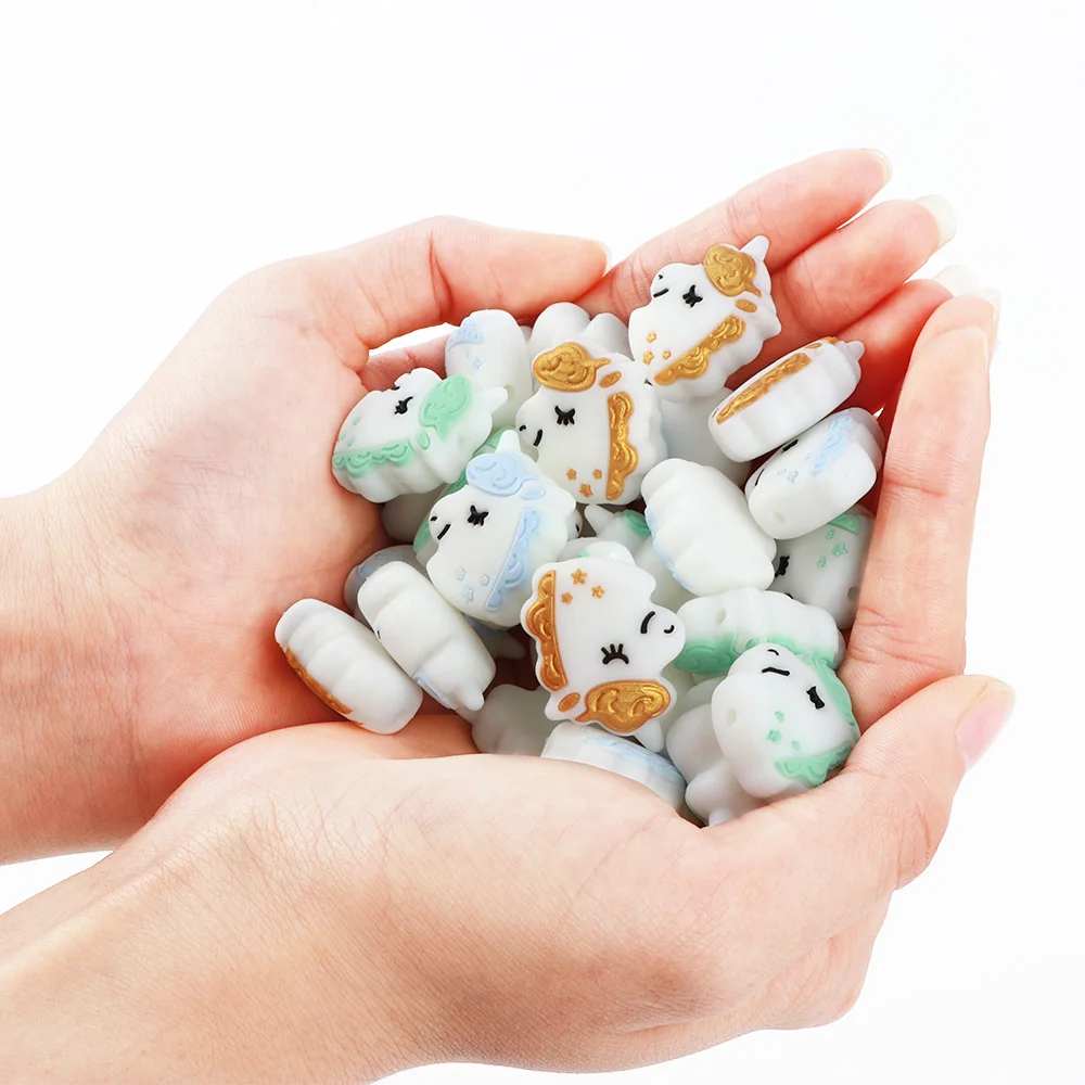 

TYRY.HU 20pcs/lot Cartoon Silicone Beads Food Grade Mini Unicorn Silicone Teething Beads BPA Free Silicone Teether Toy For DIY