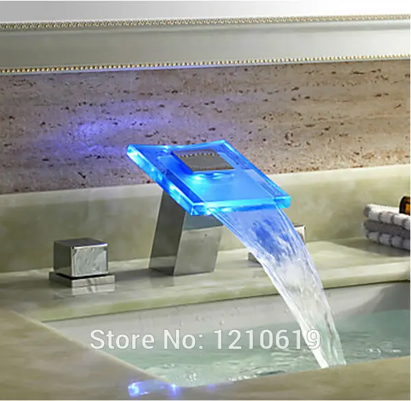 

Newly US Free Shipping Color Changing LED Bathroom Chrome Finished Sink Basin Faucet Waterfall Mixer Tap Deck Mounted