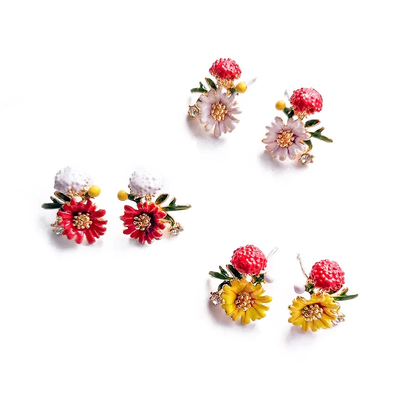 Buy Enamel Glaze 925 Silver Needle Flower Stud Earring