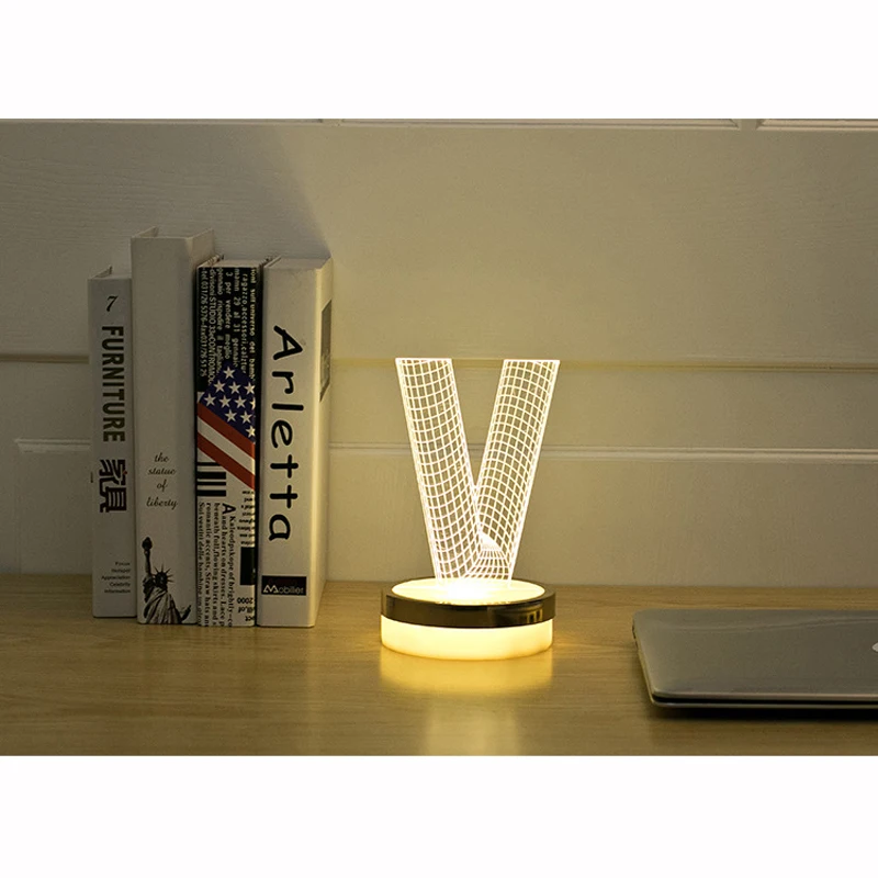 Акриловые Письмо V 3D LED Лампа Ребенка Ночник Спящая Освещение 5 В USB Небольшие