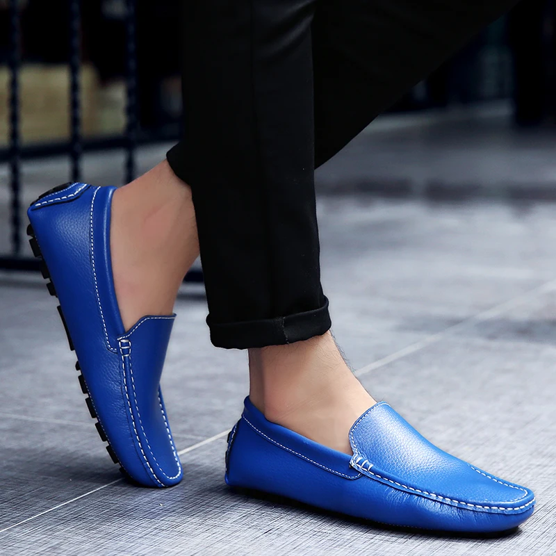 AGSan/мужские лоферы из натуральной кожи; мокасины; синяя мужская обувь для вождения; большие размеры 38-47; итальянские мокасины; повседневная обувь ручной работы
