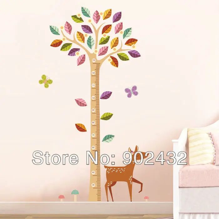 deer and tree wall stickers cartoon sika growth height chart home