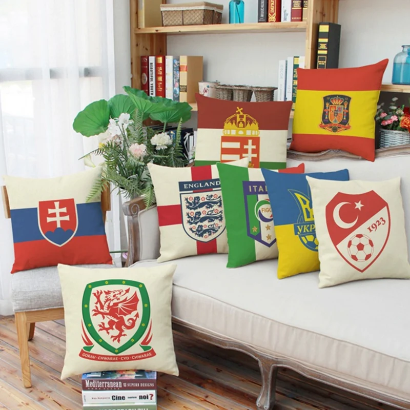 

Cushion cover color European football club logo linen/cotton pillow case Home decorative pillow cover seat cushion case