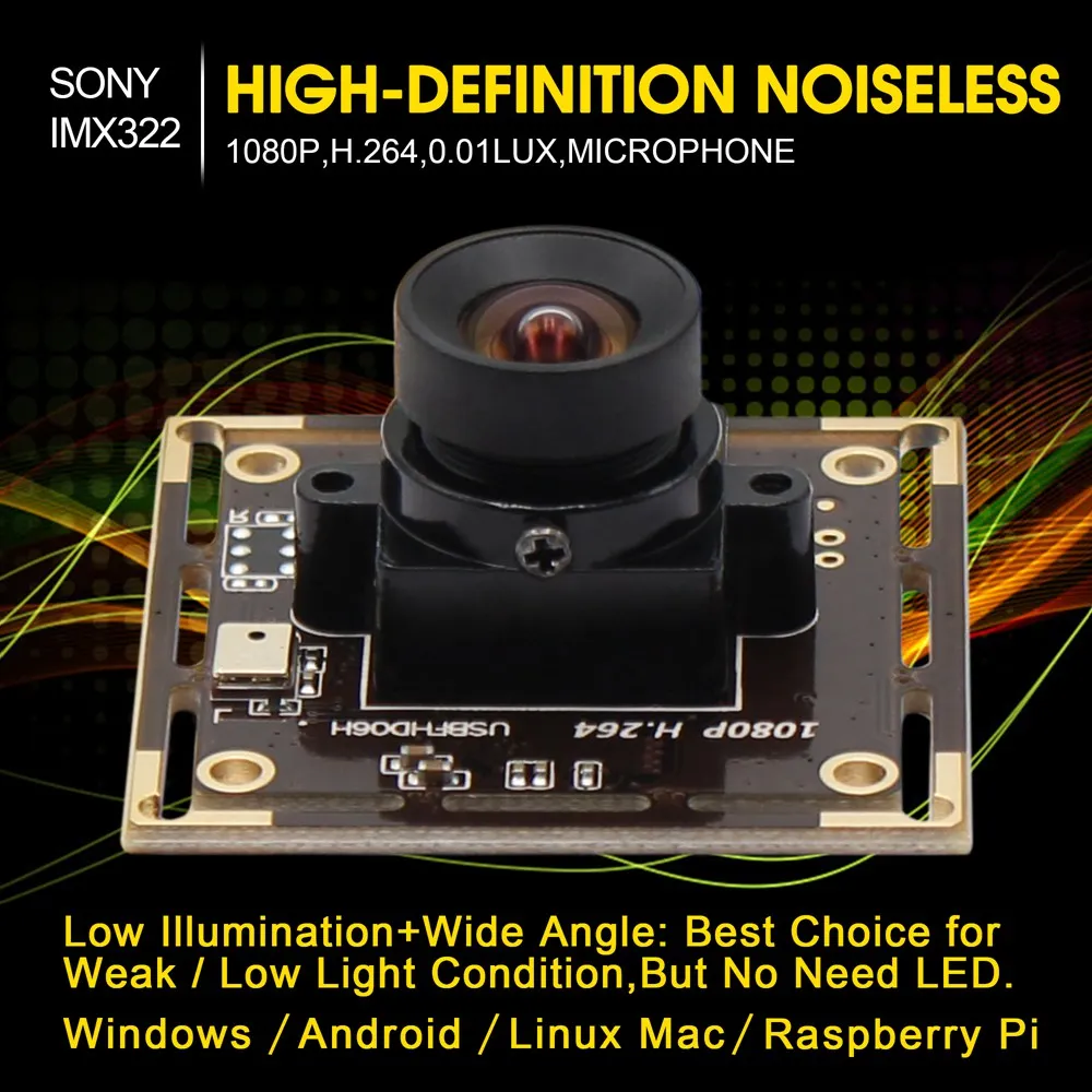 

ELP CMOS IM322 Sensor 1080P Color Image USB2.0 Low Illumination Camera HD With No distortion Lens