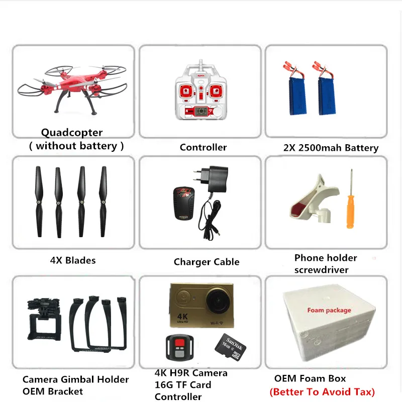 Syma X8G X8HG X8HC серии Радиоуправляемый Дрон с камерой eken H9R 12MP FHD 2,4G Дроны с камерой HD OEM шасси держатель камеры - Цвет: X8HG 2 Battery