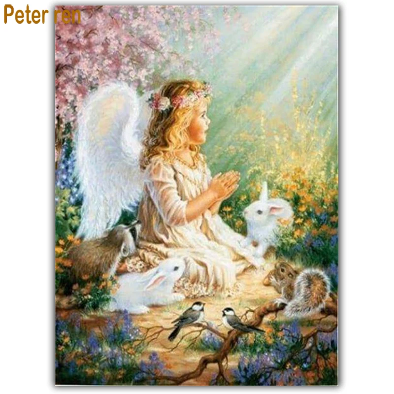 

Diamond painting doll cross stitch Home Decor portrait Square\Round diamond mosaic Full Diamond embroidery "Angel rabbit bird