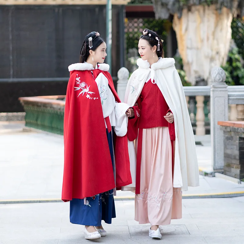 2018 Hanfu Женская сборка украшение Хризантема вышивка Толстая двухсторонняя шерсть