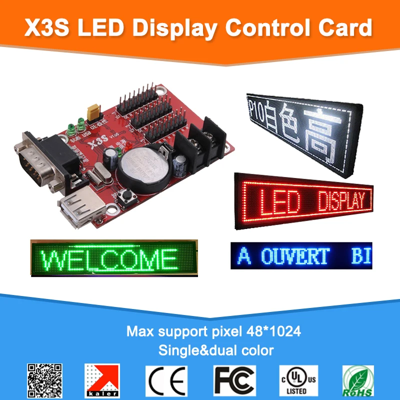 

Hot Sale programmable scrolling message led display control card X3S led card for single color and tricolor led sign boards