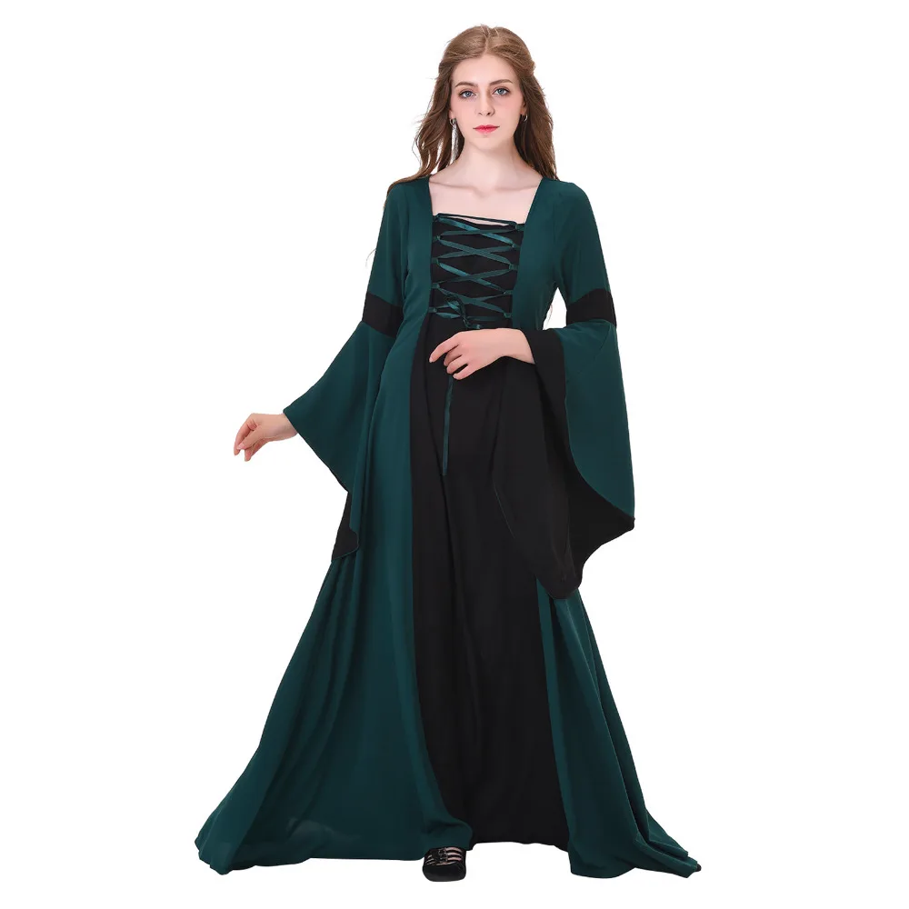 Medieval Renaissance Robe De Mariage Robe Vert Foncé Lin