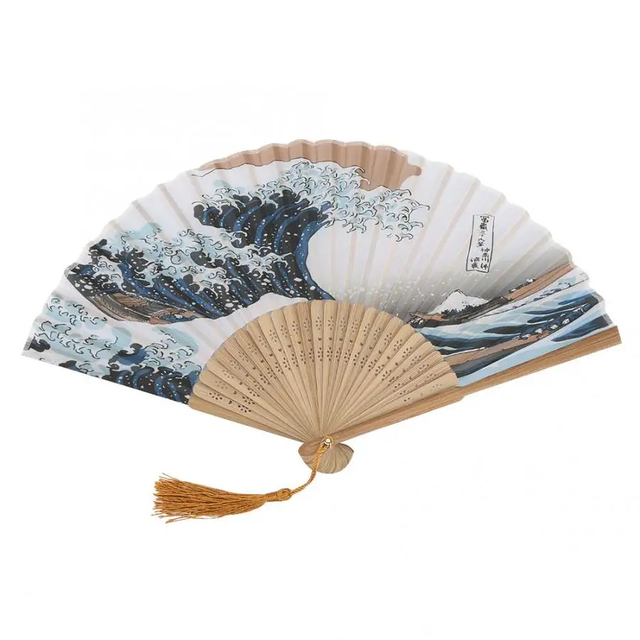 Шелковый Ручной Веер Fuji Kanagawa Waves Японский складной веер карманный украшение для