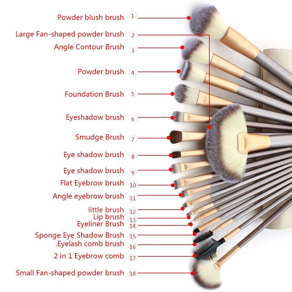 Vander 18 шт. Профессиональный набор кистей для макияжа Шампань основа для макияжа пудра подводка для глаз губ косметические инструменты туалетный ершик+ кожаный чехол