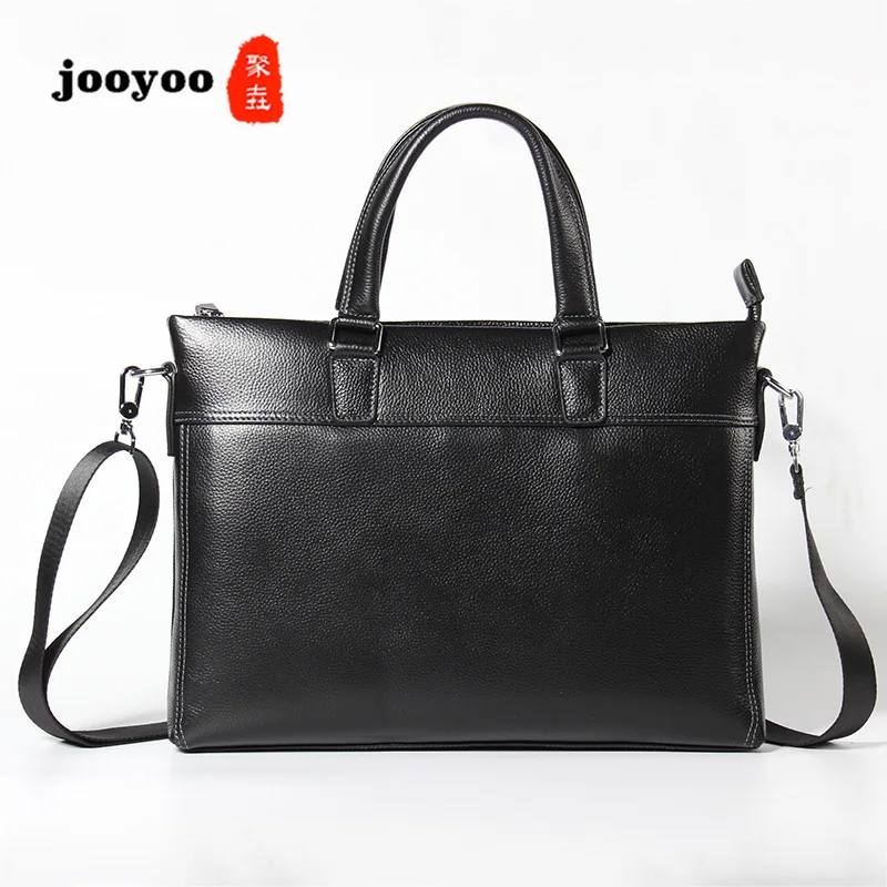 

Black Men's Portable Genuine Leather Bag Large Capacity Briefcase Business Office Laptop Leather Bag Men Computer Bag Man Bag