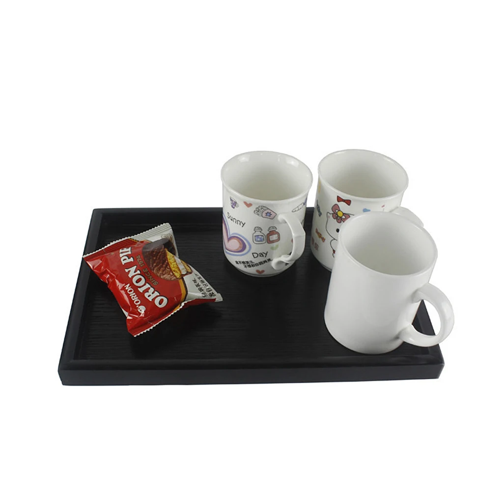 Serving Tray Tea Food Server Dishes Platter Black DIY Square Wooden Plate-M