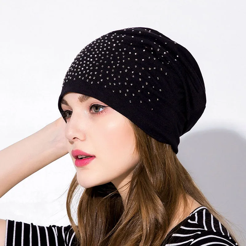 Rhinestone Beanies Women Spring Glitter Knitted Winter Cap