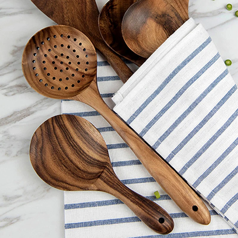 

Wooden Kitchen Spoon Teak Wood Strainer Spoon Rice Scoop Paddle Large Wooden Spoon Skimmer for Cooking Wooden Kitchen Utensils