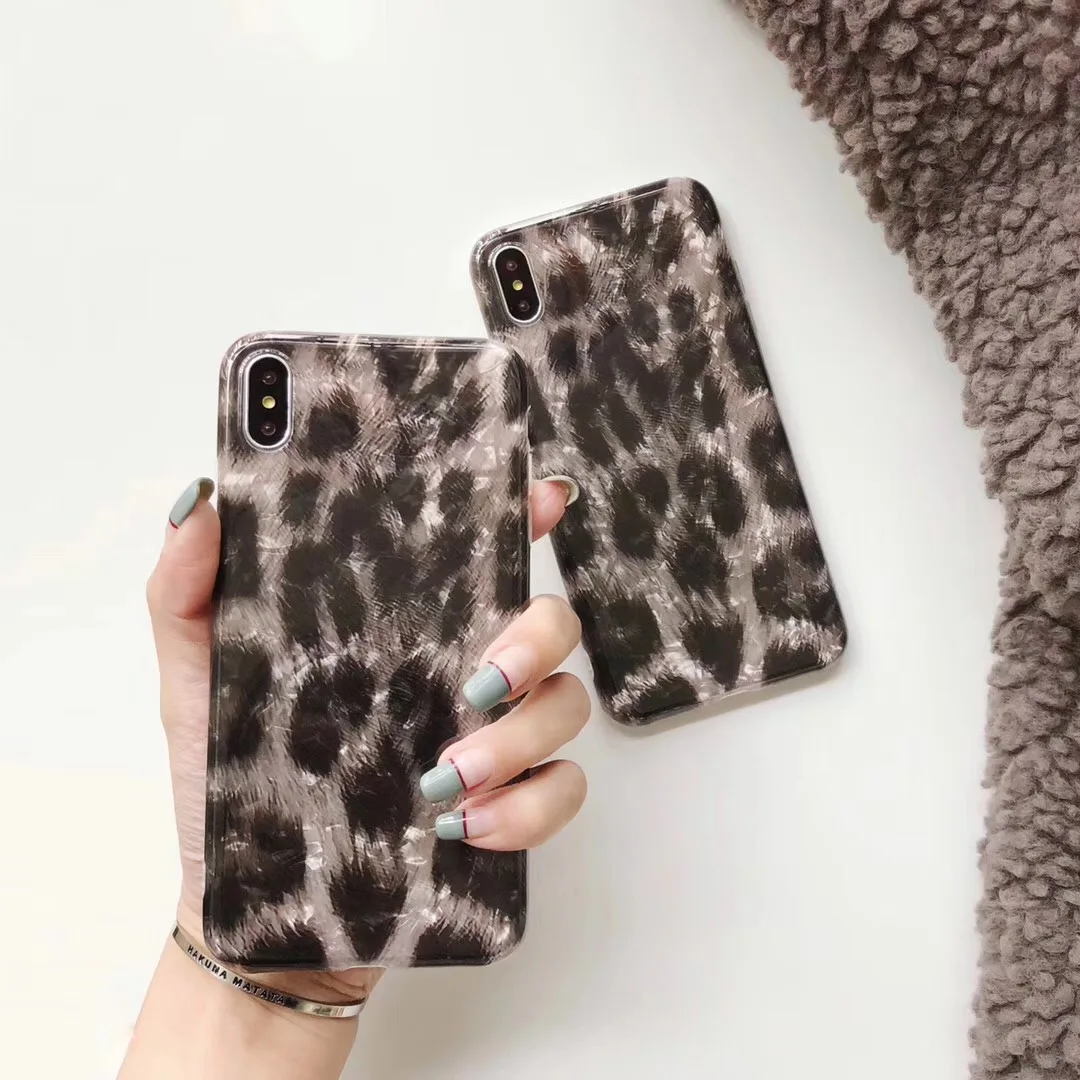 

Gimfun Luxury Gray Leopard Phone Case for Iphone Xs Max Xr Simple Glitter Painted Case for Iphone 6s 7plus 8 X Soft Tpu Cover