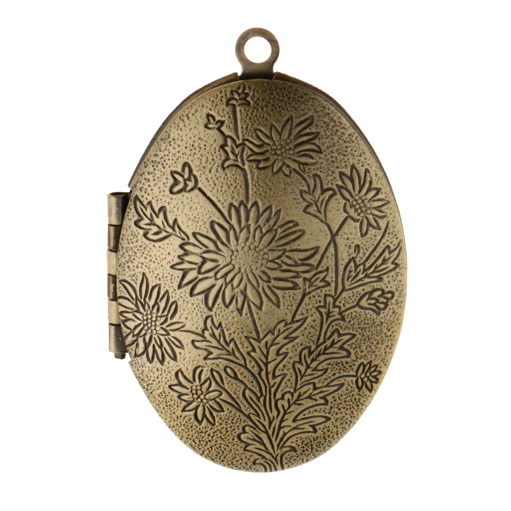 Chic Vintage Flower Engraved Photo Picture Frame Charm Oval Shape Locket Pendant DIY Jewelry