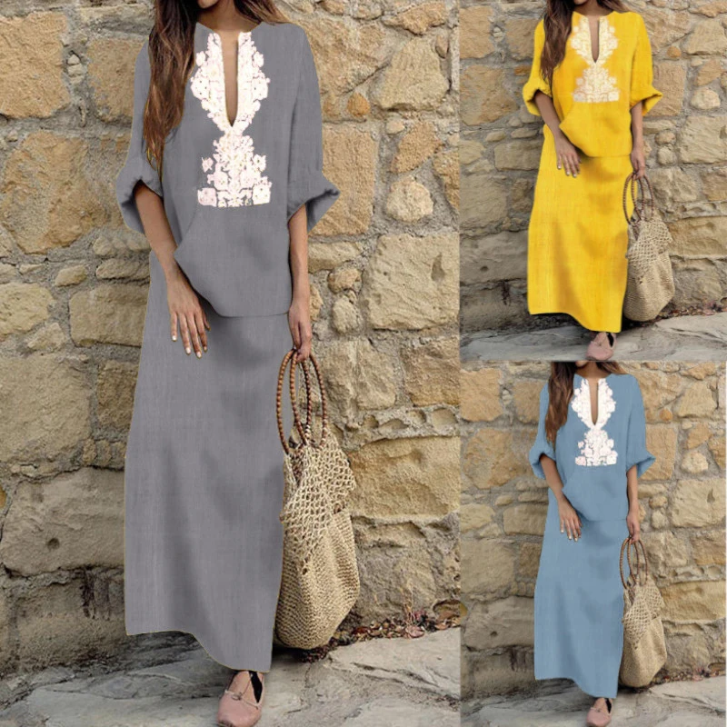 2018 Autumn Beach Vacation Women Dresses Printed Boho Maxi Long Dress Long Sleeve Sexy  V Neck Elegant National Style Vestidos