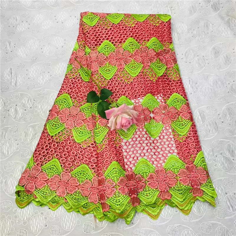 

Latest African Lace Fabrics Mixed Color African Mesh Cord Lace Factory Price Guipure Lace Fabrics For Wedding Party 5YARD DW93-4