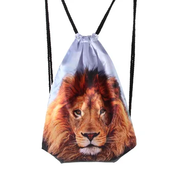 

18PCS / LOT Drawstring Bag 3D Lion Printed Oxford School Bags Men Women Gym Sack Bag Beach Travel Shopping Backpack