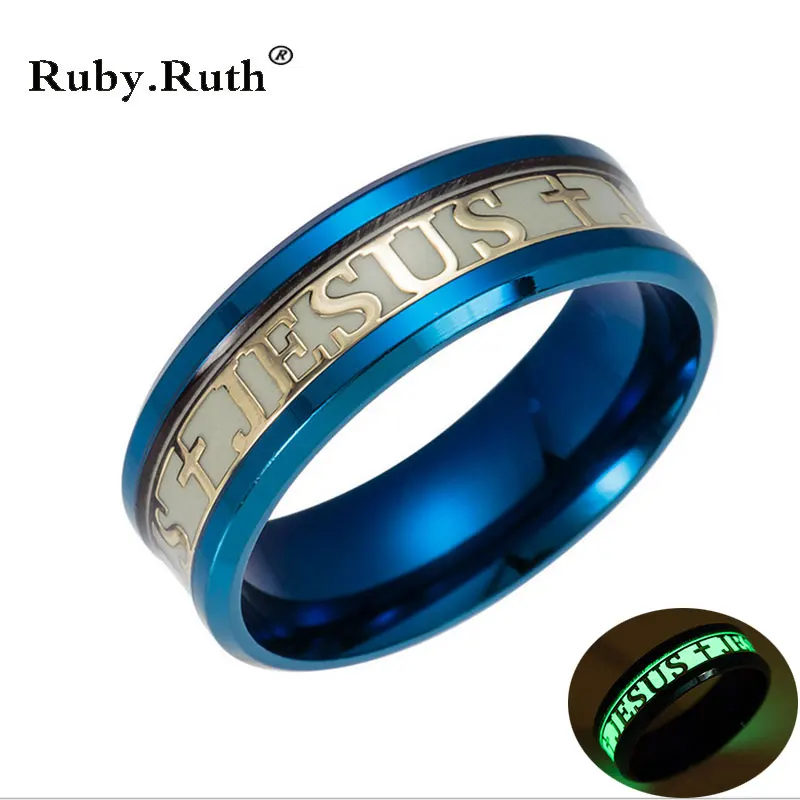 

stainless steel luminous ring glow women jesus gold silver jewelry cross rings for men & women