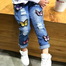 En gros (5 pcs/la)-2016 printemps enfants vêtements filles de papillon jeans enfants vêtements filles pantalon longueur totale pantalon