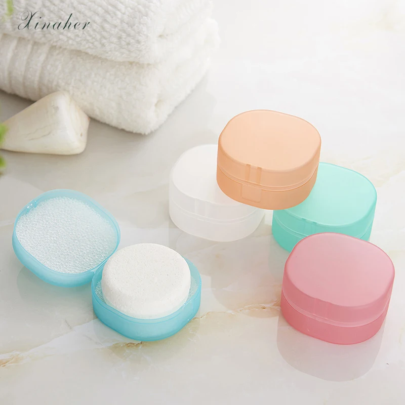

XINAHER Round transparent plastic soap box Sponge soap holder Home Bathroom Accessories Set Soap edition fashion soap box