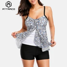 Attraco Tankini Set Women Swimsuit Swimwear Retro Floral Print High Waist Tankini Vintage Bikini Set Bathing Suit calico print high waist tankini set