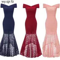 OML533#Boat Neck short wine red lace fishtail Bridesmaid Dresses blue wedding party dress prom gown women's fashion wholesale