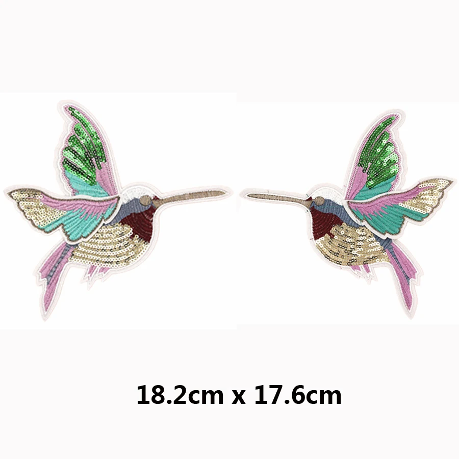 1 Pair Exquisite Sequin Embroidered Hummingbird Patches for Clothing Sew on Clothes Stripes Badge Appliques Stickers BT140 | Дом и сад