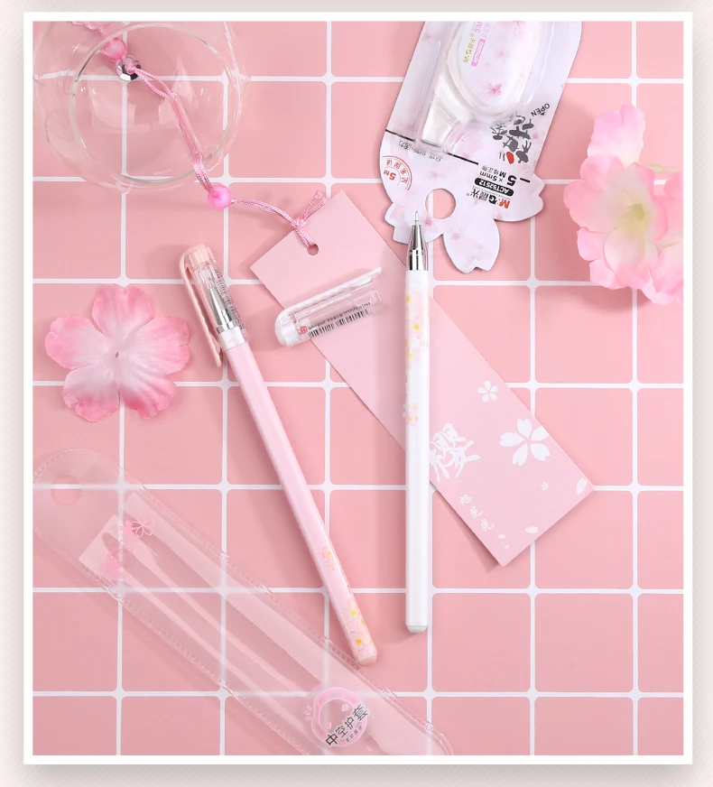 M& G Sakura розовая Милая гелевая ручка Kawaii набор черных гелевых чернил 0,5 мм 0,38 мм выдвижная для школьных принадлежностей гелевая ручка канцелярский ролик