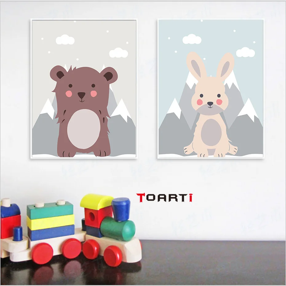 Sweet Snowberg Animals Canvas Painting Colorful Cartoon Posters&Prints Nursery Wall Picture For Living Room Decor Christmas Gift (1)