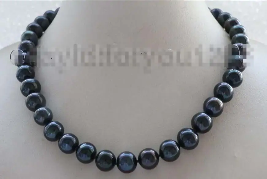 

Free shipping hot sale Women Bridal Wedding Jewelry >>17.5" Genuine Natural 12mm Black Round pearl Necklace #f1889!
