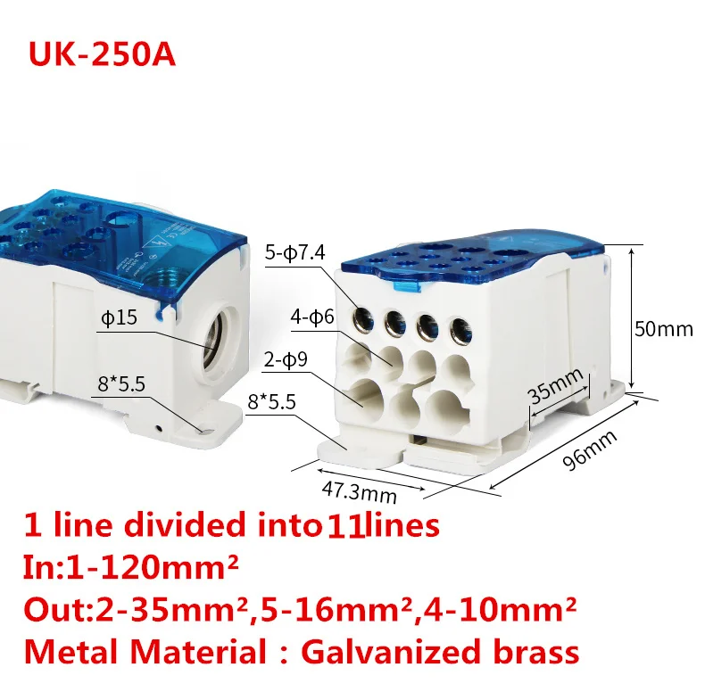 UKK80A 125A 160A 250A 400A 500A клеммный блок 1 во многих из din-рейку распределительная коробка Универсальный электрический провод разъем