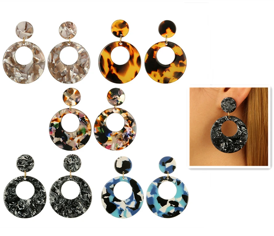 

Fashion Trend Acrylic Resin Oval Dangle Earrings for Women Geometry Big Circle Tortoiseshell Earrings Acetate Brincos Earrings
