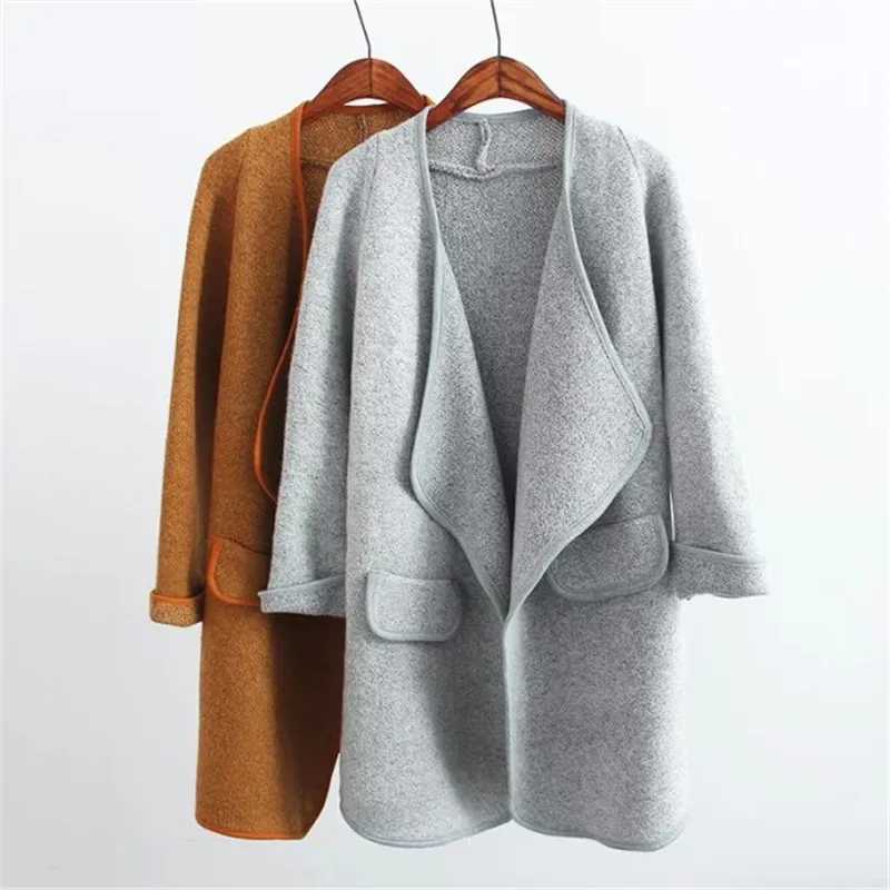 2017 Autumn Winter New Casual Fashion Loose Asymmetrical Turn Down Collar Knitted Women Long Cardigan