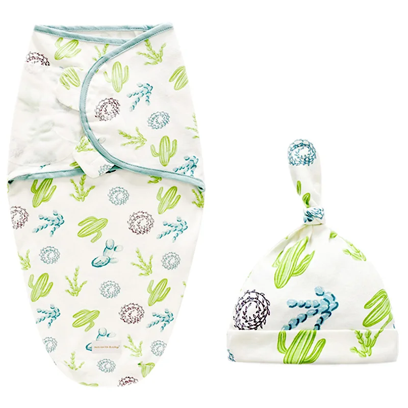 Murah Bayi Membedung Selimut + Cap Newborn Cocoon Wrap Kapas Swaddling Tas Bayi Amplop Tidur Karung Seprai