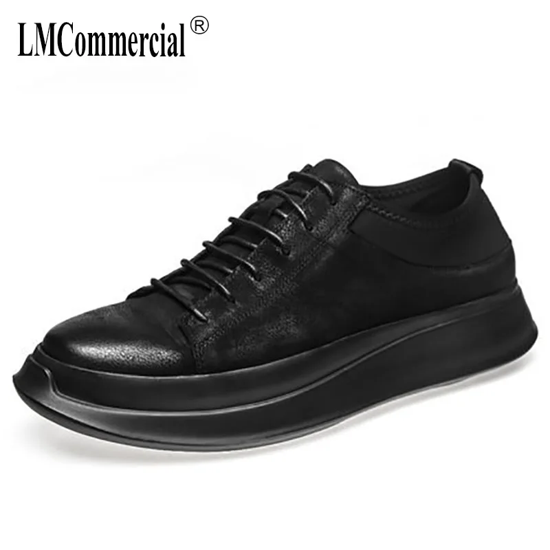

new spring and autumn Genuine Leather Men casual shoes black all-match cowhide breathable sneaker fashion men's casual shoes