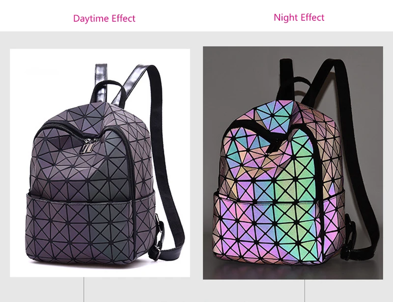 Новый геометрический Ромбический рюкзак для женщин, флуоресцентные рюкзаки для девочек, складная светящаяся сумка на плечо, молодежная