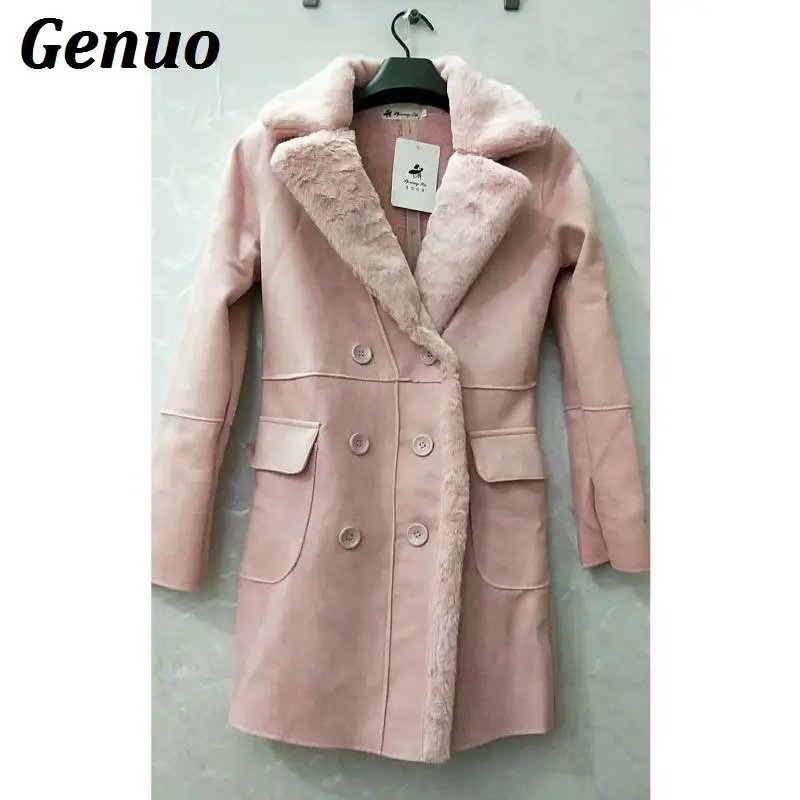 Genuo Women's Winter Coat Thick Warm Cashmere Woolen Coat Female Turn-down Collar Long Winter Jacket Women Wool Jackets Outfits