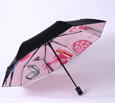 Солнцезащитный черный женский зонтик, женские зонты, автоматический Анти УФ зонтик, женский складной зонтик, складной зонтик - Цвет: inside printing C